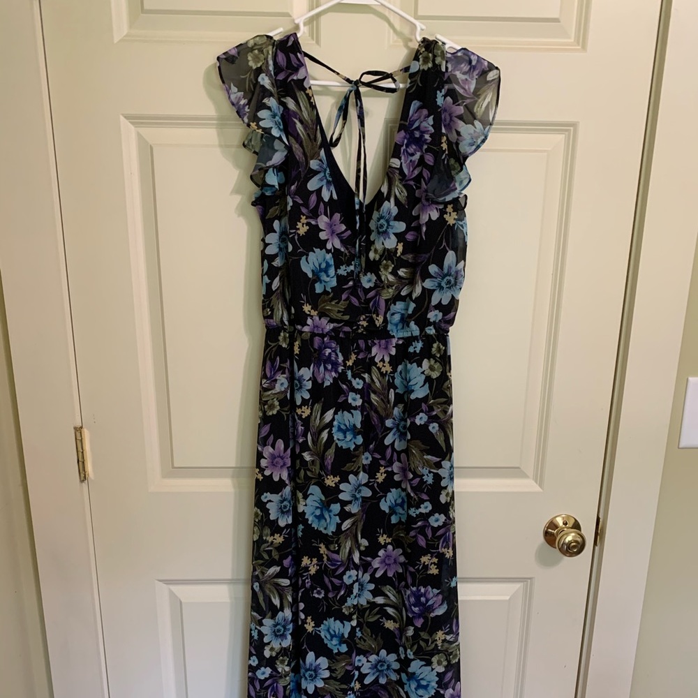 Navy & Purple flower sheer overlay dress large